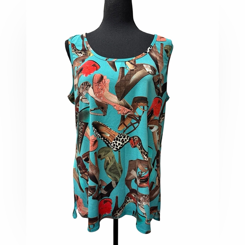 Attitudes by Renée Sleeveless Colorful Multi Shoe Prints- Tank Top Size L